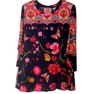 Johnny Was Floral Butterfly Print Top M